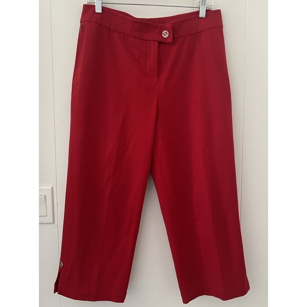 St John Sport Pants Women's Size 8 Red Capri  With Silver Buttons At Leg '08